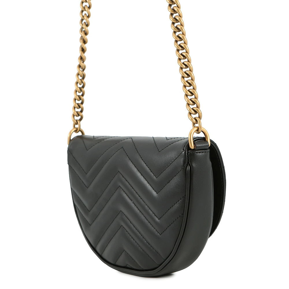 Gucci Marmont Quilted Leather Chain GG Shoulder Bag Black